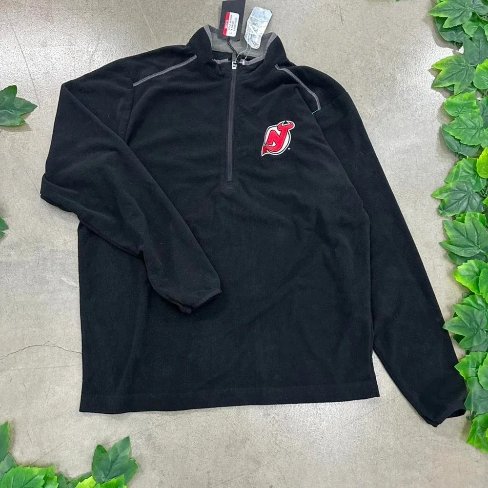 New Jersey Devils NHL Quarter Zip Pullover Jacket Black Hockey Team Logo